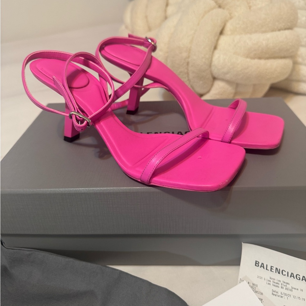 Balenciaga Women's Pink Strappy Sandal Heels